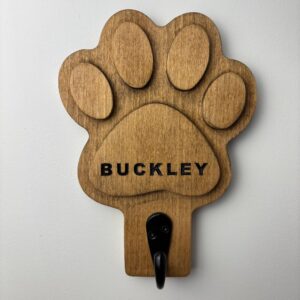 Paw Print Dog Leash Holder – Solid Wood Wall Rack